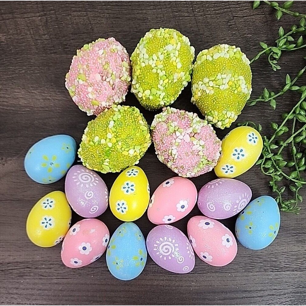 Beaded Easter Egg Ornaments Floral Spring Bowl Filler Home Tree Decor 17 Pc Set